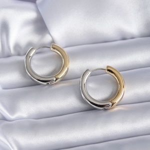 Ainaz Studio Mixed Metal Earrings, Classic Medium Hoop Earrings, Contemporary